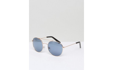 Aviator Sunglasses In Gold Metal With Blue Lens